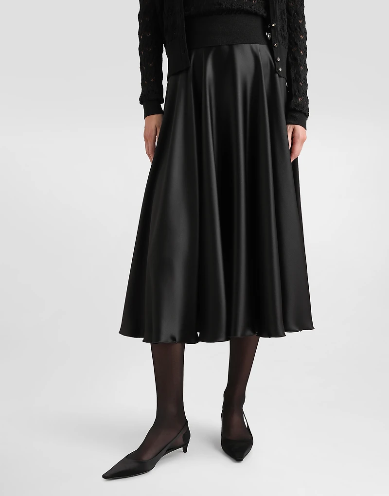 Silk satin calf-length circle skirt