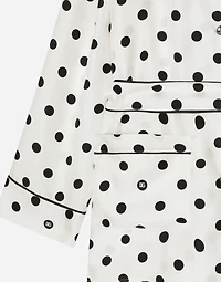 Long-sleeved silk pajama shirt with polka-dot print