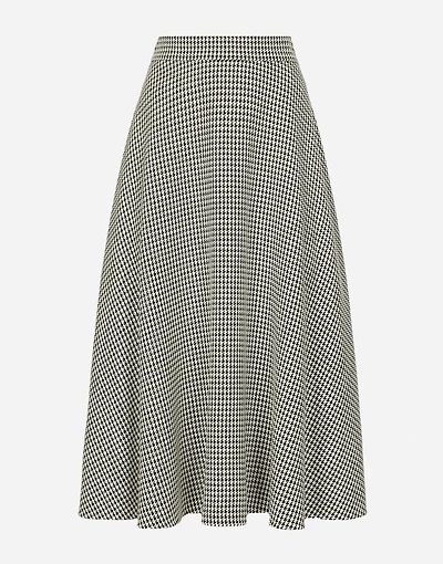 Calf-length wool houndstooth circle skirt