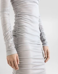 Draped wool jersey calf-length dress