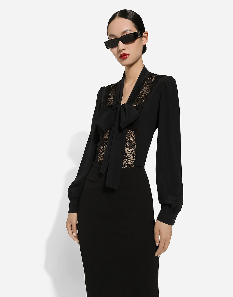 Silk shirt with lace inlay