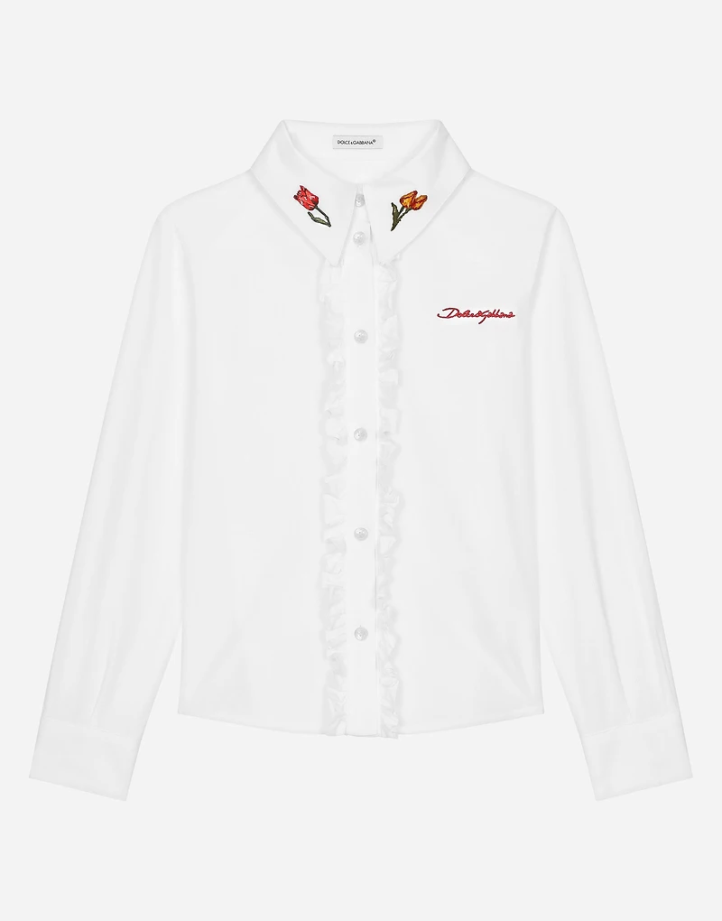 Poplin shirt with tulip detail and Dolce&Gabbana logo