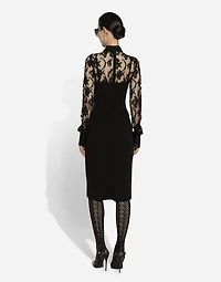Calf-length jersey and lace dress with corset details