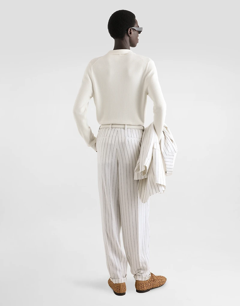 Pinstripe linen-blend pants with double darts