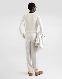 Pinstripe linen-blend pants with double darts