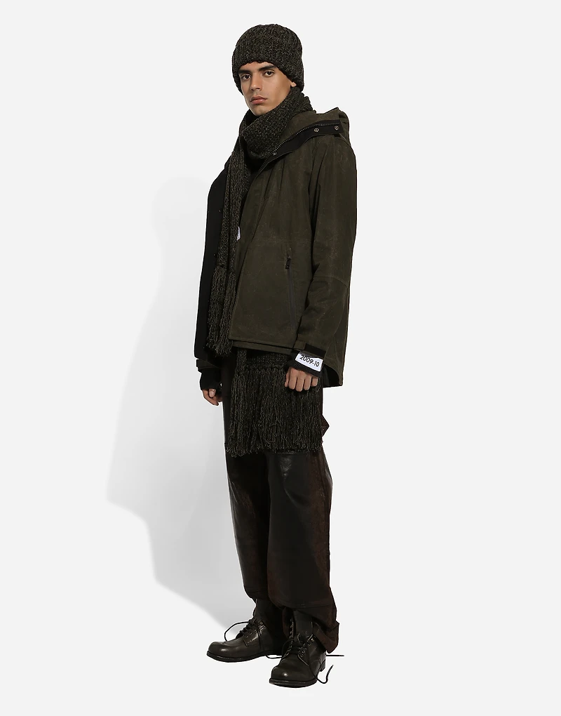 Lined technical fabric jacket with hood