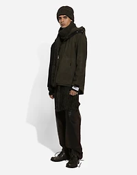 Lined technical fabric jacket with hood