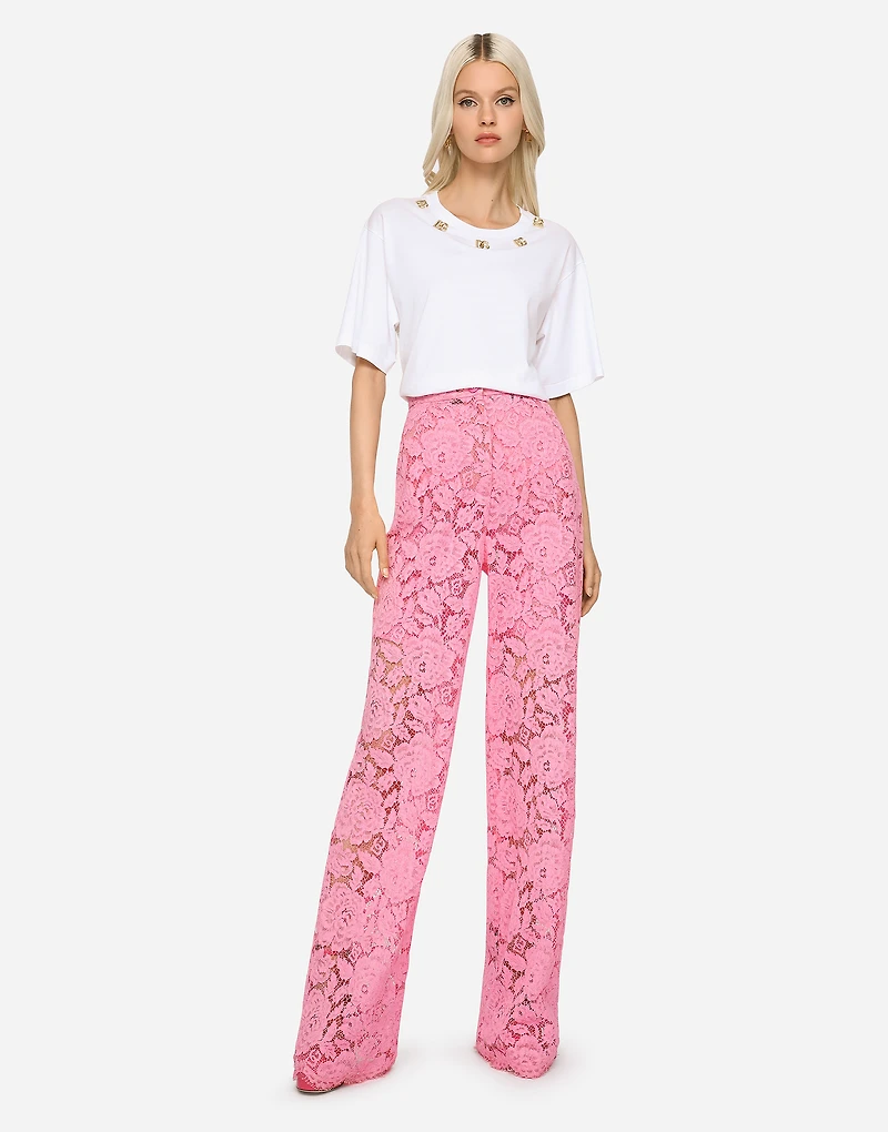 Flared branded stretch lace pants