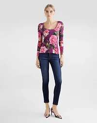 Rose-print silk sweater