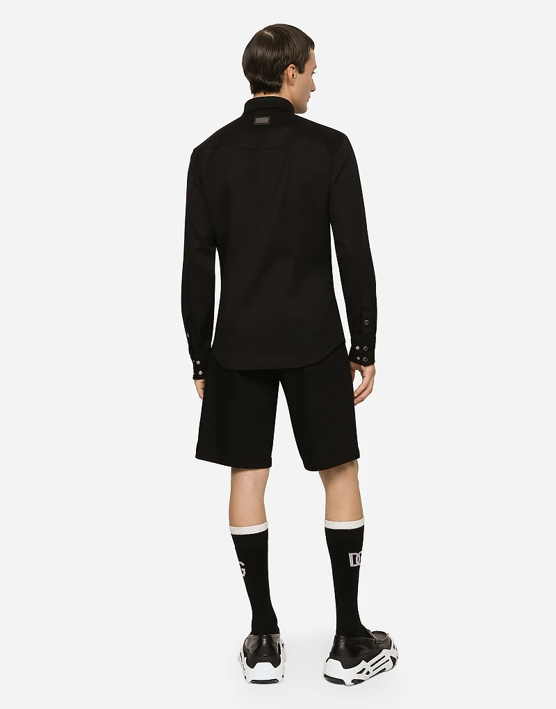 Black wash stretch denim shorts