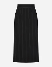 Pinstripe wool calf-length skirt