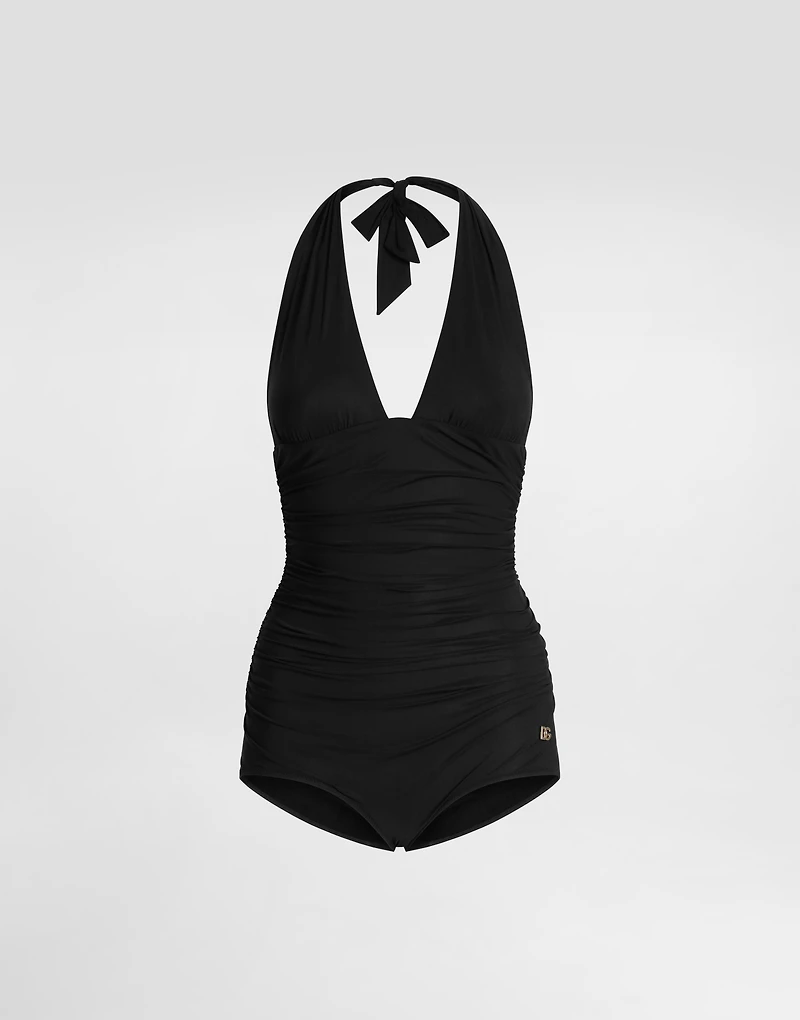 One-piece swimsuit with plunging neckline