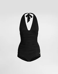 One-piece swimsuit with plunging neckline