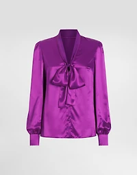 Satin shirt with pussy-bow