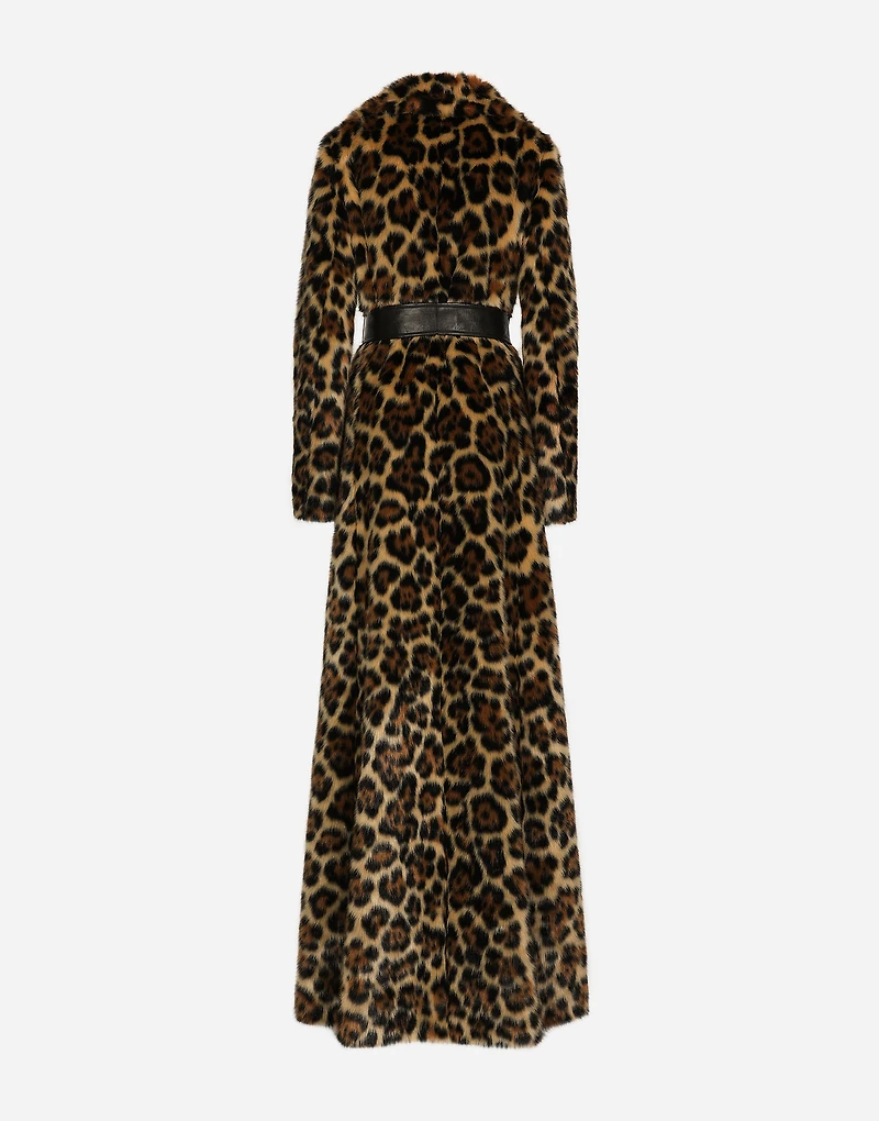 Long leopard-print faux fur coat