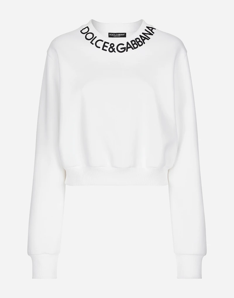 Cropped jersey sweatshirt with logo embroidery on neck