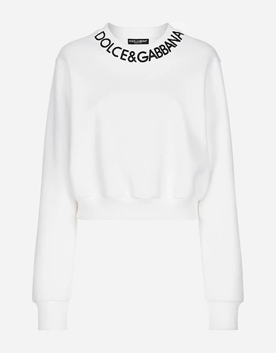 Cropped jersey sweatshirt with logo embroidery on neck