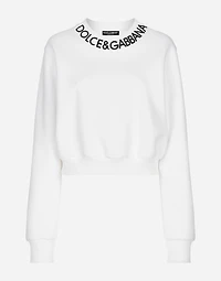 Cropped jersey sweatshirt with logo embroidery on neck