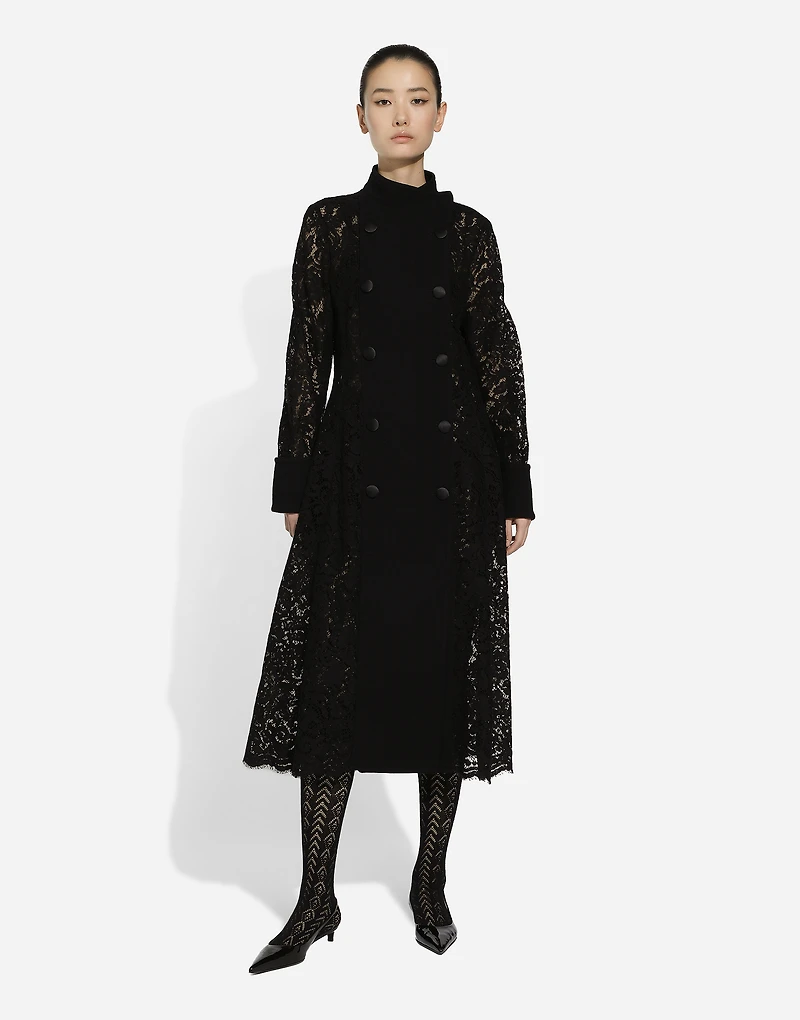 Double-breasted cordonetto lace and wool crêpe coat