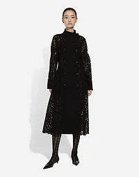 Double-breasted cordonetto lace and wool crêpe coat