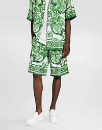Majolica-print silk jogging shorts