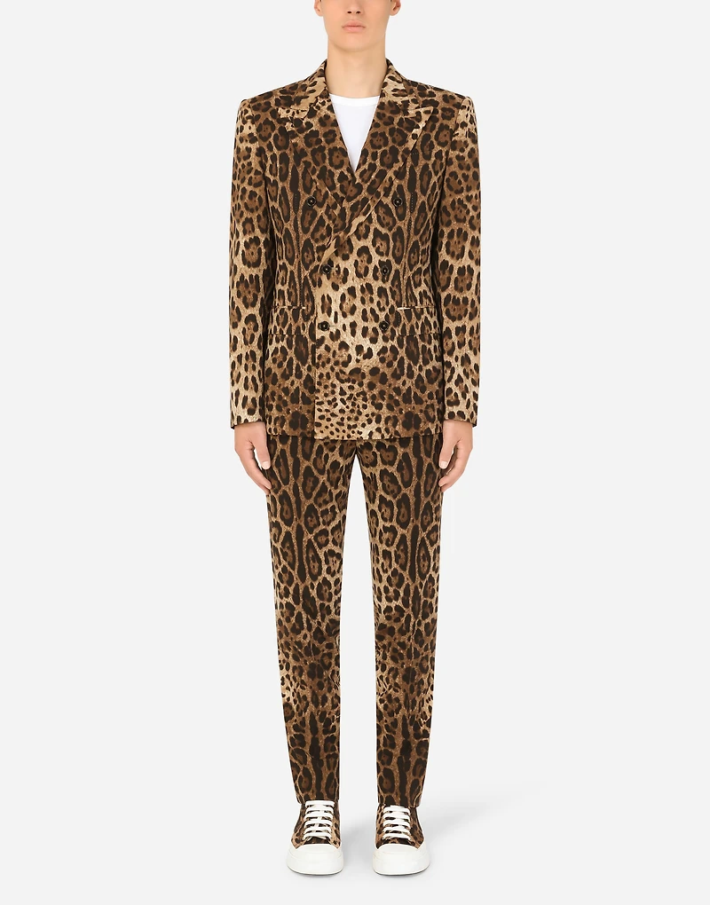 Double-breasted wool Sicilia-fit suit with leopard print