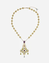 Filigree Necklace 18-carat yellow gold and multicolored gems