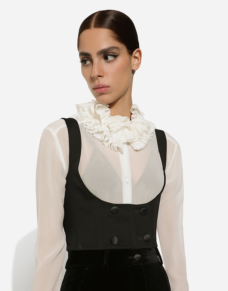 Double-breasted wool waistcoat with round neck