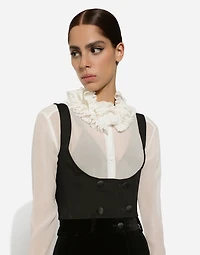Double-breasted wool waistcoat with round neck