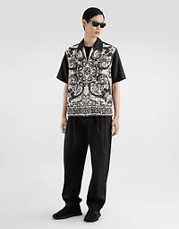 Majolica-print hawaii crochet lace shirt