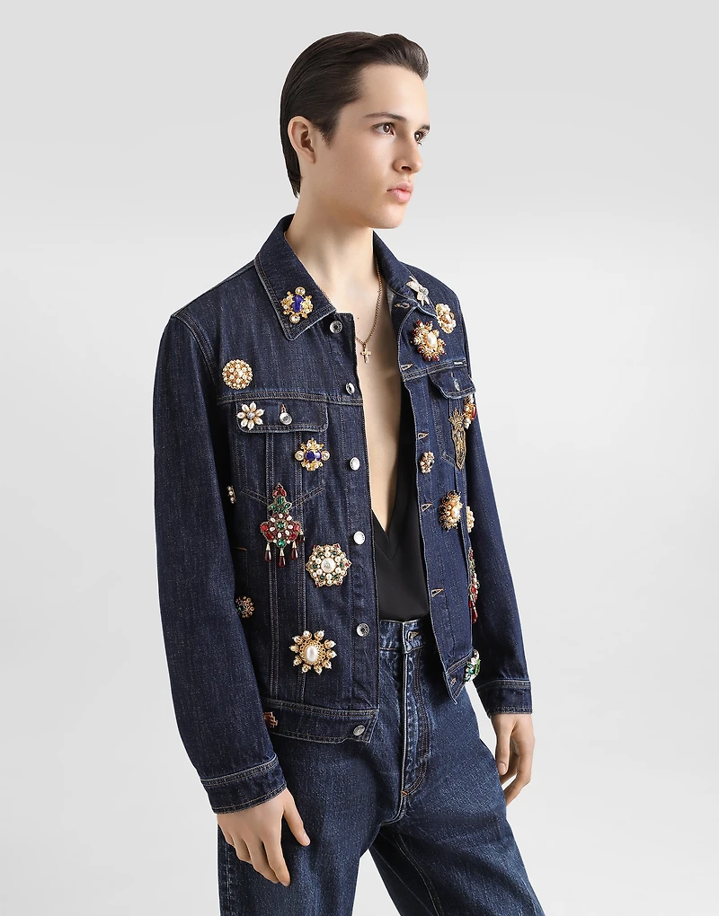 Cotton denim jacket with bejeweled detailing