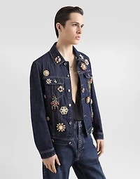 Cotton denim jacket with bejeweled detailing
