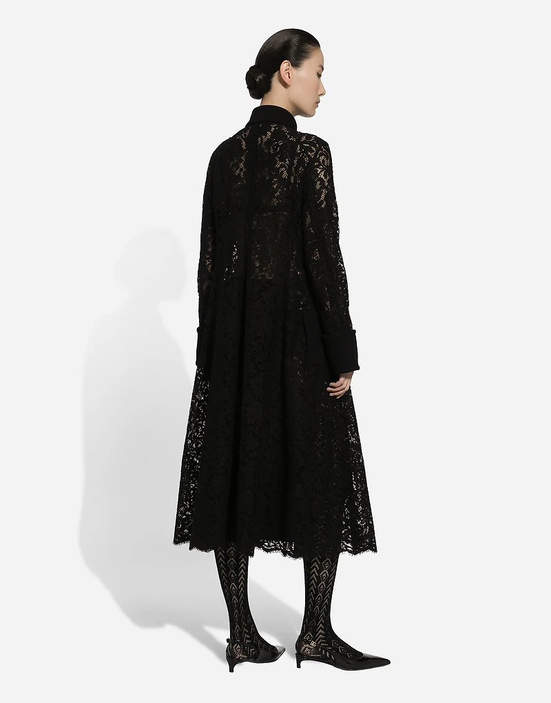 Double-breasted cordonetto lace and wool crêpe coat