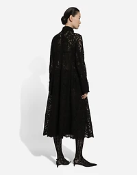 Double-breasted cordonetto lace and wool crêpe coat