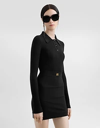 Ribbed wool polo-style sweater