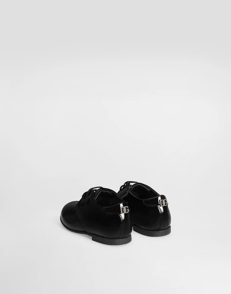 Lace-up shoes patent leather and grosgrain