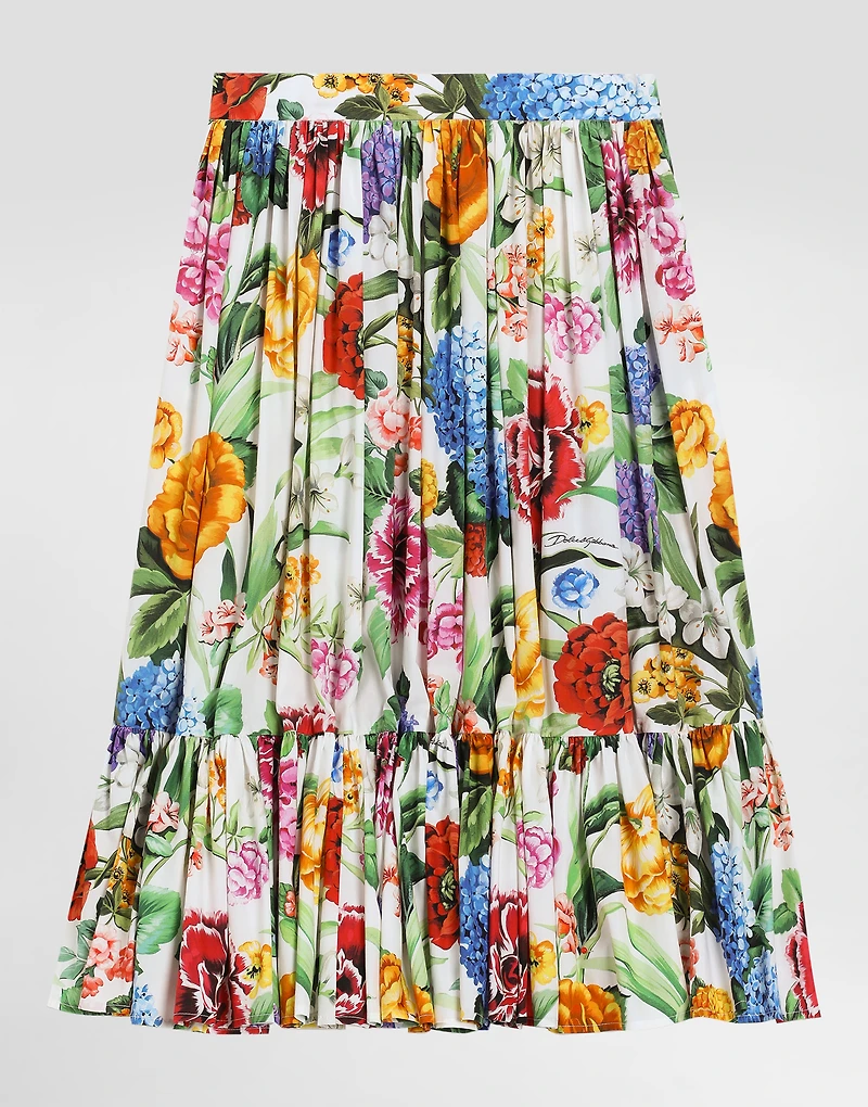 Floral-print poplin skirt