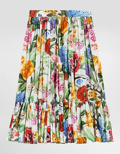 Floral-print poplin skirt