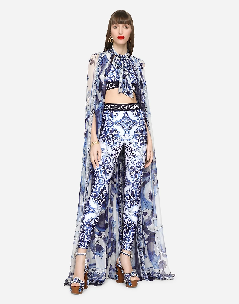Majolica-print jersey top with branded elastic
