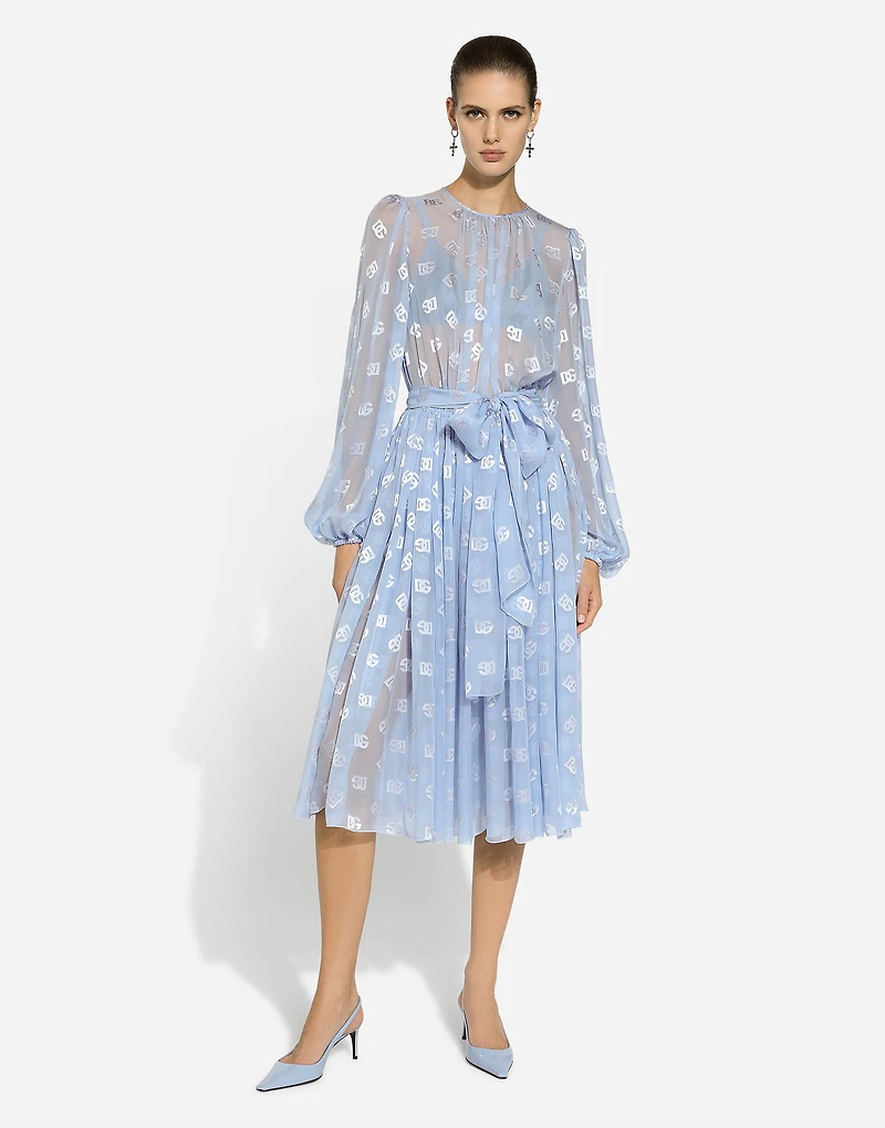Dévoré silk jacquard calf-length dress with DG logo