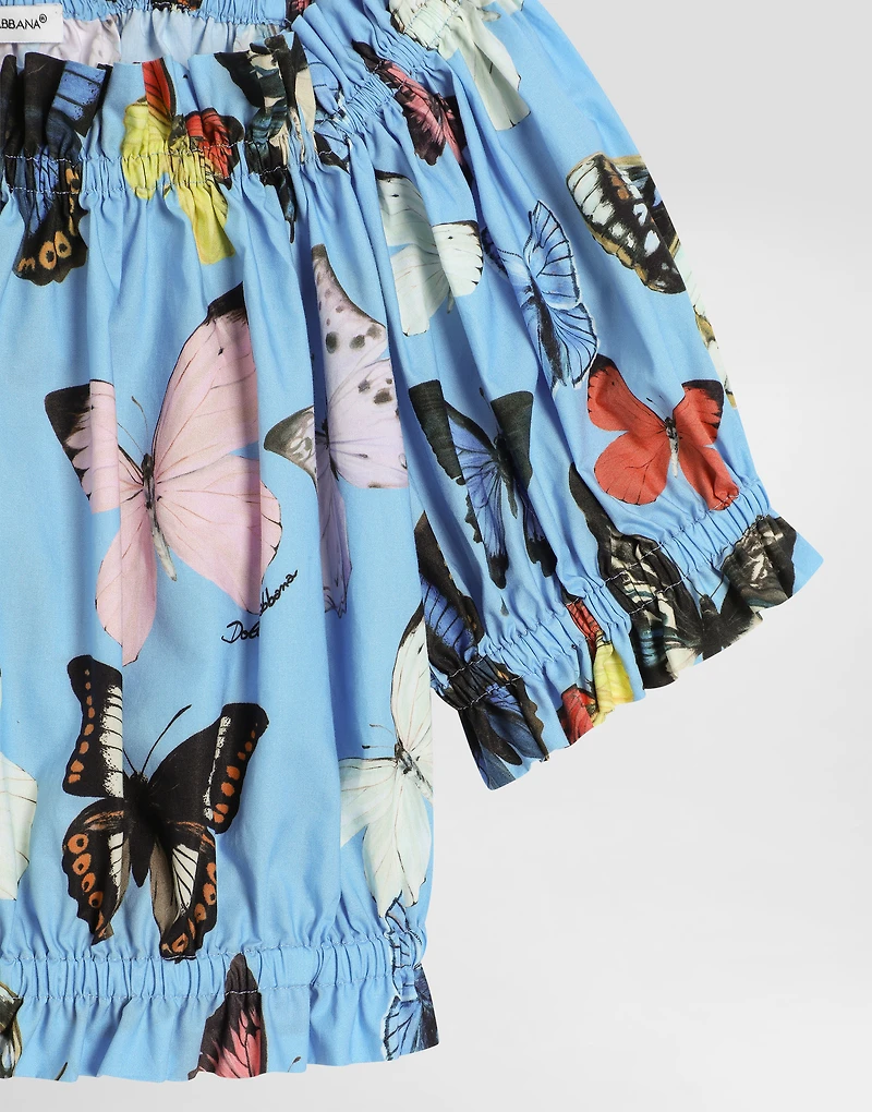 Cotton poplin top with butterfly print