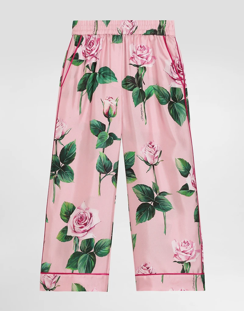 Rose-print twill vanity pants