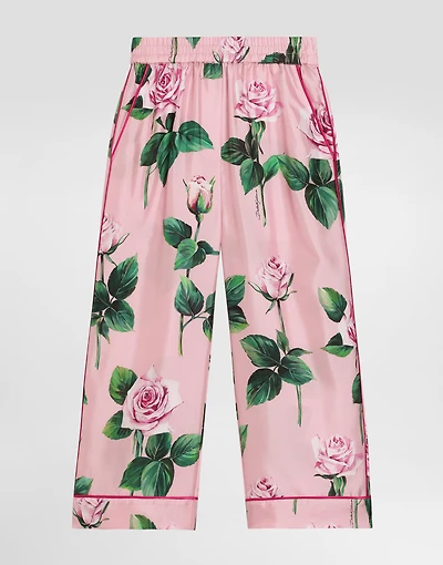 Rose-print twill vanity pants