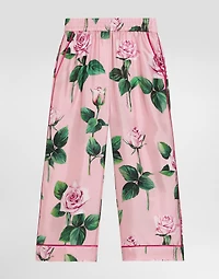 Rose-print twill vanity pants