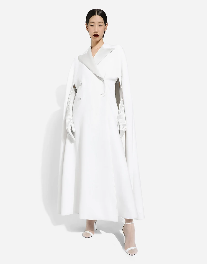 Double-breasted wool cape