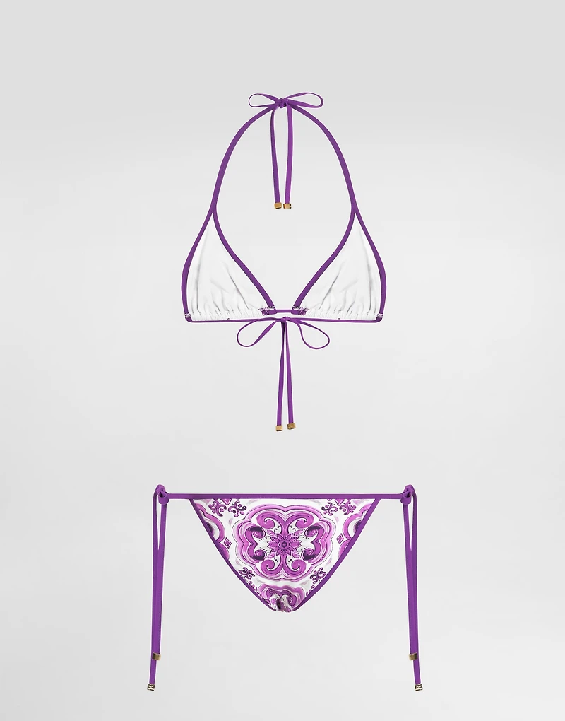 Majolica-print triangle bikini