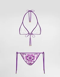 Majolica-print triangle bikini