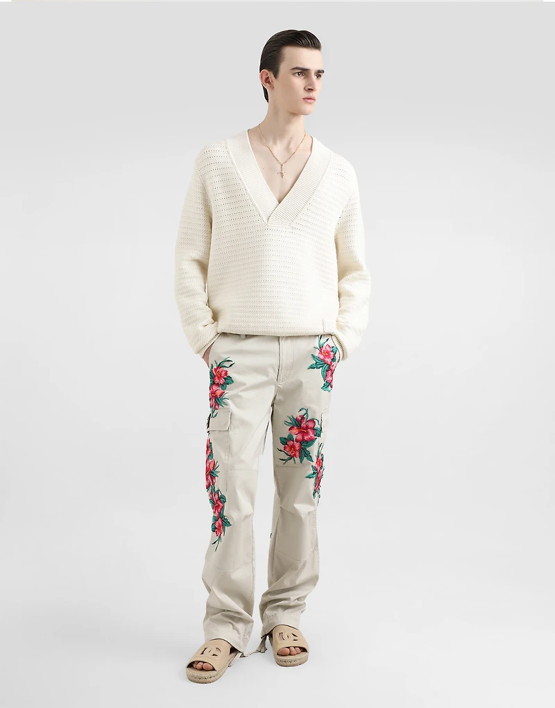 Cotton cargo pants with floral patches