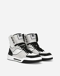 Calfskin New Roma high-top sneakers with fusible rhinestones