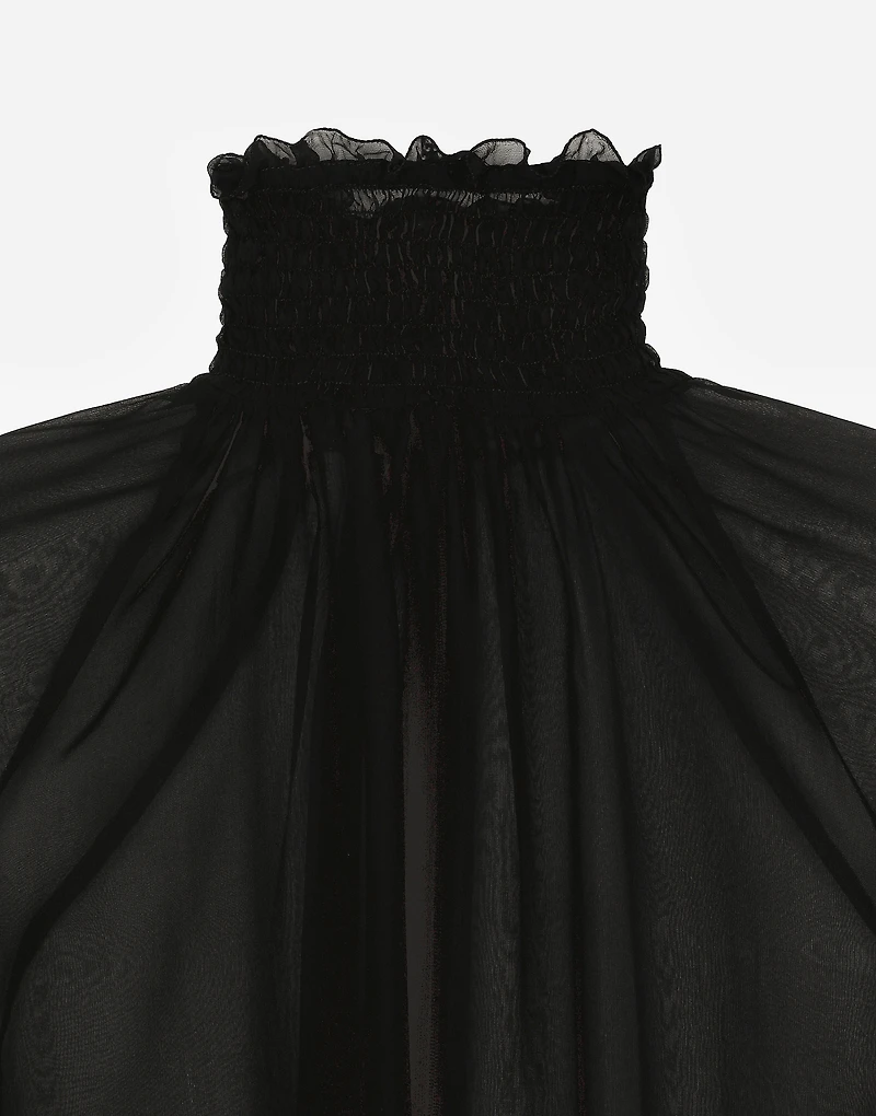 Chiffon blouse with smock-stitch detailing
